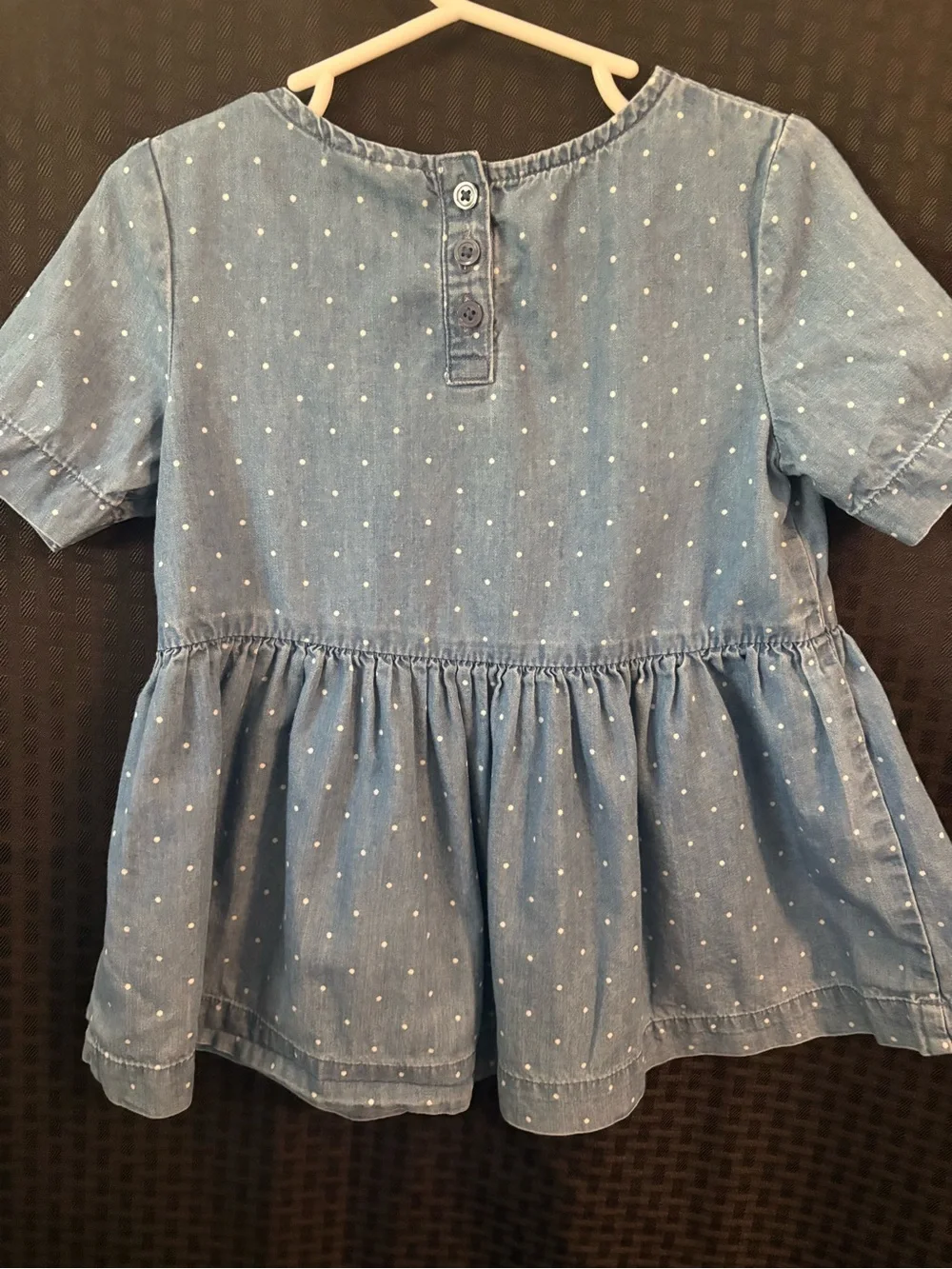 Light Blue Polka Dot Chambray Peplum Dress for Girls